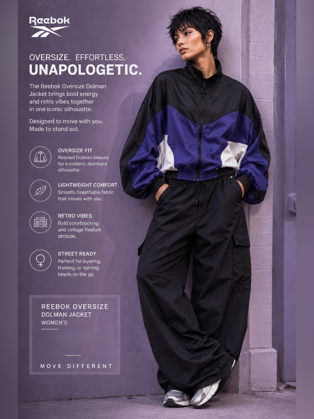 New tags removed  Reebok satin bomber jacket 2 inside pockets / cool/ 0 flaws